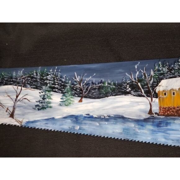Vintage H. Disston & Sons Hand Saw with Winter Scene Mural - Picture 3 of 8